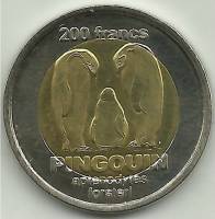 (2011) Монета Остров Крозе 2011 год 200 франков "Пингвины"  Биметалл  UNC